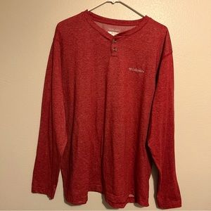 Men’s Columbia Advanced wicking long sleeve Henley in red.